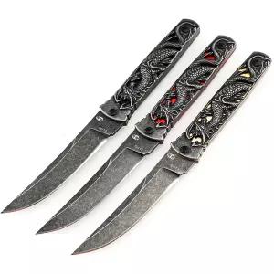 헥스 D-230 드래곤 디자인 고정식 나이프 고강도 스톤워시 캠핑 나이프 캠핑칼