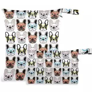 Visesunny French Bulldog 지퍼 포켓이 있는 ?백 2개 세탁 가능 재사용 가능한 넉넉한 공간 여행