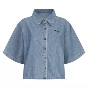 여성 카라 밑단스트링 루즈핏 청남방 데님 셔츠 FRB-WBL-20697-중청