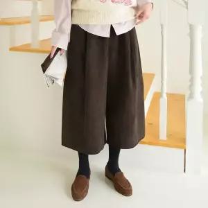 [데일리앤] 리틀 여성 기모 코듀로이 벌룬 밴딩 8부 핀턱 와이드 큐롯 치마바지 가을 겨울 7부 스커트팬츠