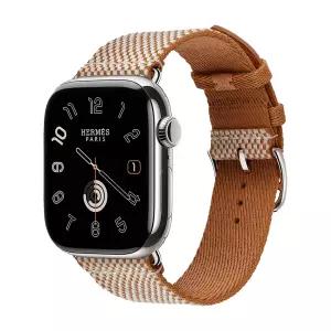 Apple Watch Hermes 11 GPS + Cellular 42mm 실버 티타늄 케이스 그리고 골드/에크류 Toile H 싱글 투어