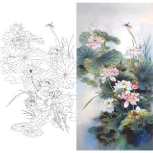 민화 도안 동양화 고화질 세밀화 초보자 공필화 잉어 천향 화조도 컬러링북 디자인 풍수