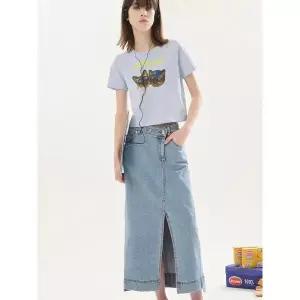 [ZOOC](천안아산점)프론트 언밸런스 슬릿 H라인 데님 스커트 Z252PSD401