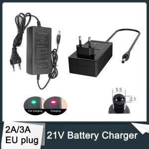 2A/3A 21V 공용 충전기 DC 전원 어댑터 리튬 배터리 렌치 드릴 5.5mmx2.1mm 2.5mm 입력 EU 플러그