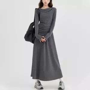 LnD 리네트 언발란스 롱 스커트 투피스 세트 플레어 치마 긴팔 티셔츠 캐주얼