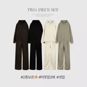 핫핑 [기모셋업][2way] 델리즈 코듀로이 오버핏 기모 후드티 + 핀턱 밴딩 와이드팬츠 set