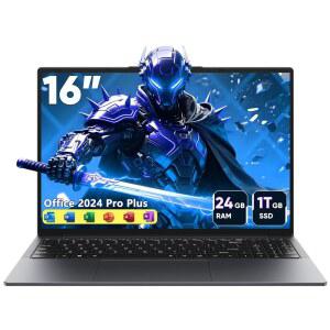 BWPED 16인치 코어 i5 노트북, 24GB RAM, 1TB SSD, MS Office 2024, IPS(1920 x 1200) 16:10 디스플레이, BT5.0 Wi-Fi가 탑재된 Win 11 Pro 3xUSB A, HDMI, RJ45, 백라이트 키보드, 스페이스 그레이