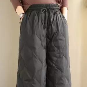 여성겨울퀼팅바지 밴딩 얇은 솜 패딩 와이드팬츠 방한 일자 조거 통넓은 누빔 누비