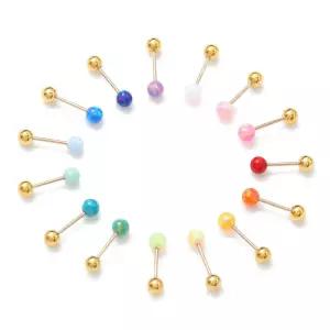 금침 골드 볼 피어싱 오팔 14K 컬러 포인트