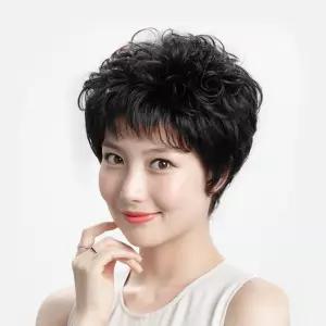 여성 인모 부분가발 웨이브 정수리 볼륨 블랙