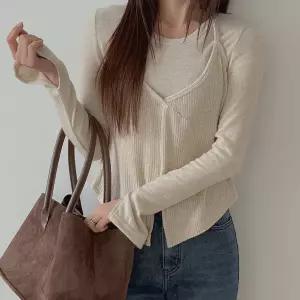 [빅사이즈]이블렛 허제뮤 홀터넥 레이어드 울 티셔츠 제이스타일