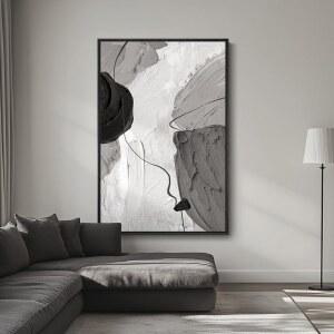 거실용 대형 액자 흑백 모던 추상 수직 벽 아트, 벽용 캔버스 프린트 그림 아트워크, 복도 계단 사무실 장식용 미니멀리스트 그레이 40x60인치