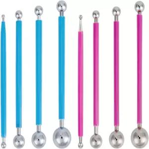 베네크레아 8개 4사이즈 도팅 모델링 도구 양면 금속 볼 스타일러스 케이크 장식 폴리머 점토 도자기 조각