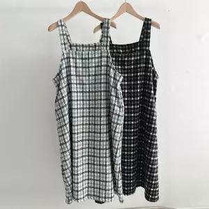 여성 빅사이즈 체크포켓 멜빵 겨울 롱 원피스