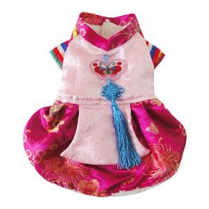 애완 동물 강아지 고양이 옷 한국 스타일 겨울 드레스 코트 개를위한 화려한 의류 고귀한 한복 따뜻한 양털 개 옷 강아지 의류