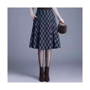 여성 데일룩 스커트 쉬폰 플리츠 체크 빈티지 모직 A라인 슬림핏 겨울 중기장 DAOL4
