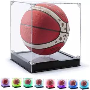 LED 조명이 있는 농구 디스플레이 케이스 아크릴 블랙 베이스가 투명 미니 사인 박스 UV 보호 축구 기념품