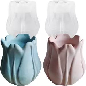 웨하우스 2PCS 튤립 캔들 비누 몰드 3D 틸라이트 홀더 플라워 실리콘 수지 주조 플로럴 주얼리 링킷