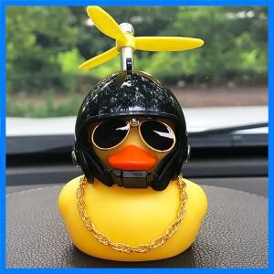귀여운 블랙 8 호 오토바이 헬멧 작은 노란색 오리 자동차 장식 자동차 장식 축제 선물 1PC