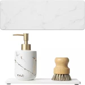 주방 카운터용 2PCS 규조류 대리석 트레이 물 흡수 매트 욕실 싱크대용 돌 건조 배니티 캐디 수도꼭지