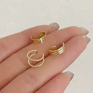 패션 이어커프 귀안뚫는 귀걸이 3종 세트 골드