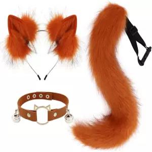 파티 할로윈 코스프레를 위한 hbhml 털 동물 고양이 여우 꼬리 가짜 늑대 귀 머리띠 가죽 넥 초커 코스튬
