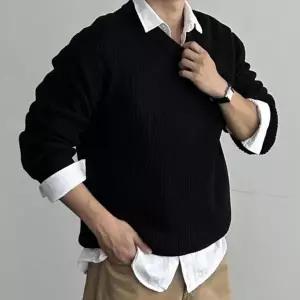 [하프클럽/]남자 베이직 레이어드 스웨터 브이넥 니트 긴팔 티셔츠