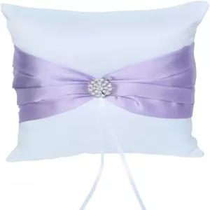 소박한 신부 결혼식 샤워식을 위한 새틴 리본과 라인스톤이 있는 ARKSU 링 베어러 베개 쿠션 7.8 x 인치 -