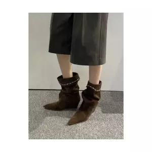 여성용 웨지힐 신발 양가죽 스틸레토 스웨이드 키높이 슬림핏 부츠 빈티지 웨지 KS5