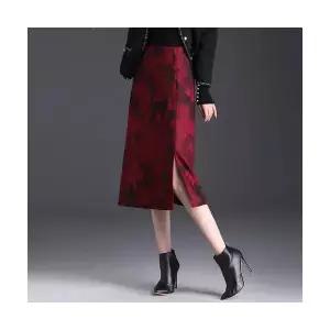 여자 출근룩 정장 스커트 레드 프린트 모직 겨울 트임 롱 힙업 SPO마켓4