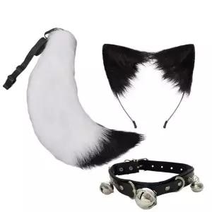 고양이 코스프레 세트 꼬리 머리띠 여우 초크