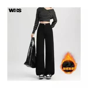 여성 청바지 블랙 하이웨스트 스트레이트 진 가을 겨울 기모 슬림핏 와이드 슬리퍼 OP4