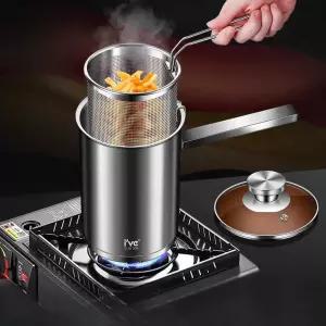 미니 기름튀김기 기름절약 소형 프라이 감자튀김 가정용 원통 냄비 캠핑 집게