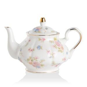 인퓨저가 포함된 스웨자르 세라믹 찻주전자, 플로럴 릴 골드 테두리 29온스 도자기 커피...(작은 꽃)