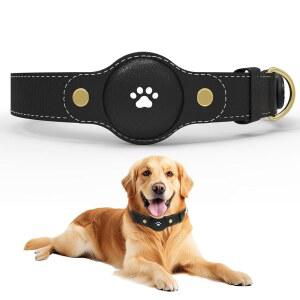 에어태그 개 목걸이 u2013 방수 나일론 애완동물 목걸이, 홀더 및 D-링 목줄 부착 기능 포함 편안한 패딩, 헤비 듀티 u2013은 중형 대형견(블랙)에게 적합합니다