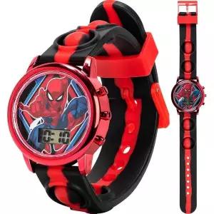 Accutime 마블 스파이더맨 디지털 LCD 손목 시계 레드 그린 옐로우 LED 조명 쇼 포퍼 스트랩 포함 - 시간과