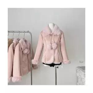 볼사스 여성 가죽 자켓 재킷 여우털라이크 스웨이드 퍼라이크 밍크코트 따뜻한 겨울 ADOR4