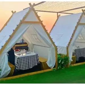 글램핑 텐트 야외 방수 캐노피 오각형 테라스 천막 2x2.5m 옐로우 4-6인용