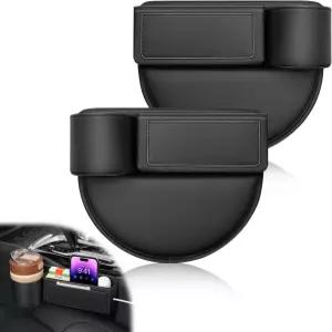 가죽 카시트 갭 정리함 - 휴대폰 열쇠(검은색 운전석+조수석)용 조절 가능한 보관함