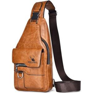남성용 PU 가죽 슬링백 - 하이킹 및 자전거 타기용 방수, 경량, 크로스바디 가슴 가방