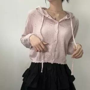 [라일리의류] Rly 파스텔 색감 펀칭 후드 니트 티 가디건 3col