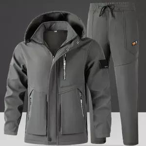 [위즈아이]남성 겨울 방한 기모 후드 자켓 상하의 세트 빅사이즈 트레이닝 조거팬츠 WI131SET