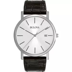 Bulova 남성 Classic 3-Hand 캘린더 날짜 쿼츠 시계 가죽 스트랩 버클 37mm