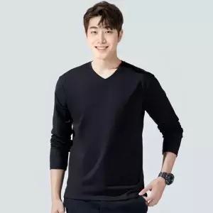 남성 여성 브이넥 긴팔 롱슬리브 티셔츠 무지 레이어드 이너 기본 흰티