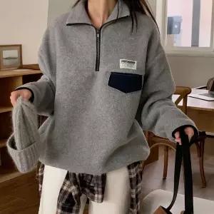 [하프클럽/시드마켓]빅사이즈 512 배색후리스지퍼넥맨투맨 DKDT710