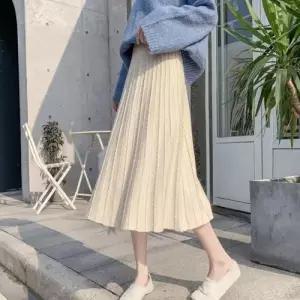 스커트 치마 SK 여성 니트 플레어 주름 롱 미디