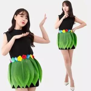 스커트 치마 SK 하와이 파티 축제 나뭇잎 훌라 a라인미디
