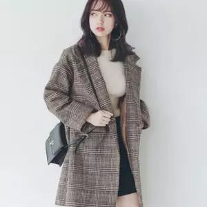 캐주얼정장 루즈핏 여자겨울의류 체크 모직 자켓