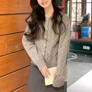 ( )여성 아우터 가을 겨울 클래식 꽈배기 긴팔 니트 가디건