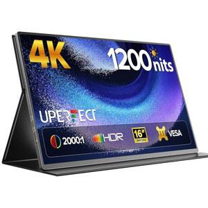 UPERSECT 휴대용 모니터 4K 16인치 | 1200니츠 노트북 3840 * 2400 UHD 1MS FreeSync 2000:1 대비 USB-C & HDMI VESA 스마트 케이스 컴퓨터, 미니 PC, 게임 콘솔용 여행용 화면